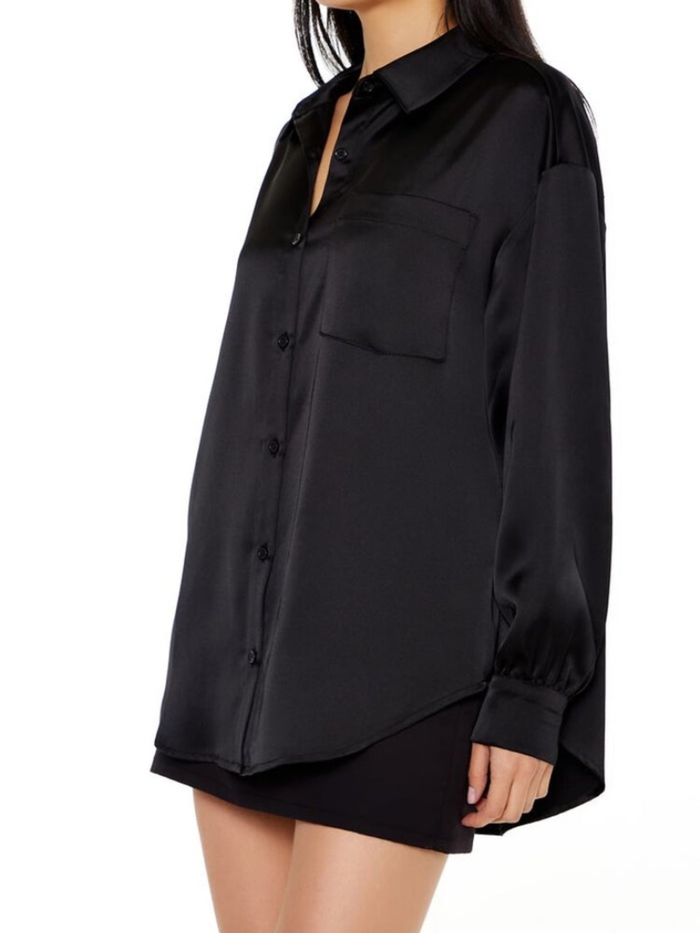 FOREVER 21 Black Oversized Satin Shirt Size LARGE